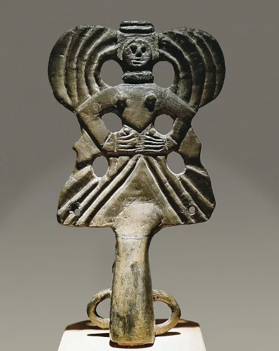 Framed Print : Staff Head (Goddess). Bronze, 17 cm. 4th century BC. Proceeds from Alexandropol Barrow, Ukraine. Scythian Art. Decorative Arts. RUSSIA. Saint Petersburg. State Hermitage Museum