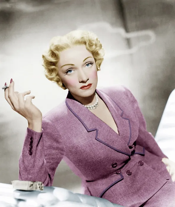 Framed Print : STAGE FRIGHT, Marlene Dietrich, wearing a suit by Christian Dior, 1950