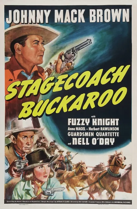 Framed Print : STAGECOACH BUCKAROO, US poster art, from top: Johnny Mack Brown, Fuzzy Knight, Nell O'Day, 1942 Framed Print : STAGECOACH BUCKAROO, US poster art, from top: Johnny Mack Brown, Fuzzy Knight, Nell O'Day, 1942