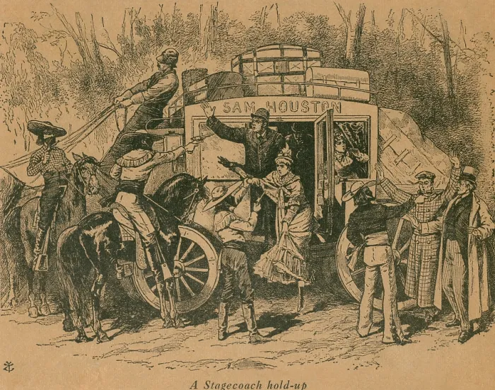 Framed Print : A Stagecoach Holdup. Illustration from BELLE STAR by Burton Rascoe
