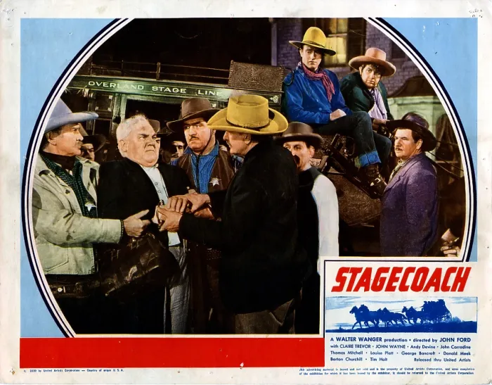 Framed Print : STAGECOACH, from left, Berton Churchill, John Wayne, Andy Devine, George Bancroft, 1939