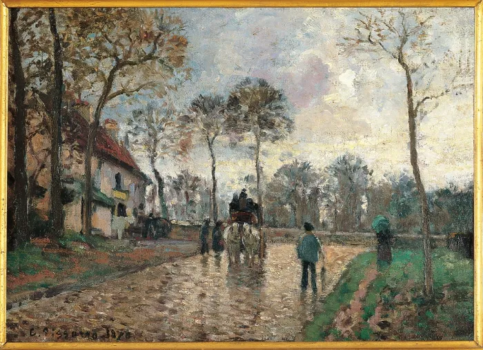 Framed Print : The Stagecoach at Louveciennes, by Camille Pissarro, 1870, 19th Century, oil on canvas, cm 25, 5 x 35, 5 - France, Ile de France, Paris, Muse dOrsay, RF1682. All
