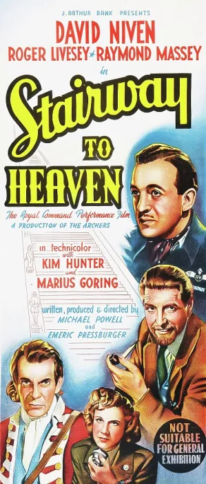 Framed Print : STAIRWAY TO HEAVEN, (aka A MATTER OF LIFE AND DEATH), from top: David Niven, Roger Livesey, Kim Hunter, Raymond Massey on Australian poster art, 1946