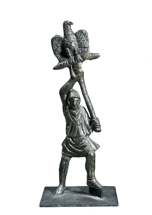 Framed Print : Standard bearer (aquilifer) of the Roman legions (1st c. AD). Roman art. Early Empire. Sculpture on bronze. ITALY. Chieti. National Museum of Archaeology. Proc: ITALY