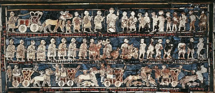 Framed Print : The Standard of Ur. 2600 -2400 BC. War panel. Babylonian art. Mosaic. UNITED KINGDOM. London. The British Museum. Proc: IRAQ. Ur. AISA / Everett Collection**US SALES ONLY**
