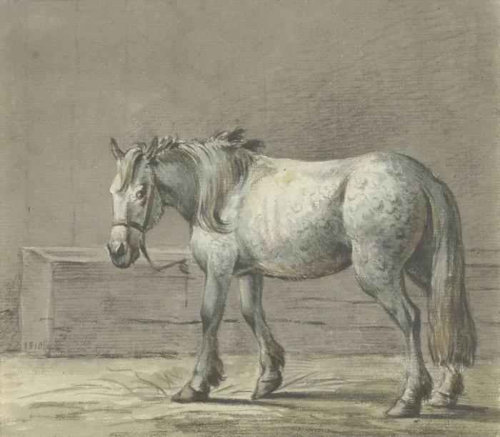 Framed Print : Standing Horse in a Stall, Facing Left, by Jean Bernard, 1810-16, Dutch watercolor painting. (BSLOC_2016_1_278)