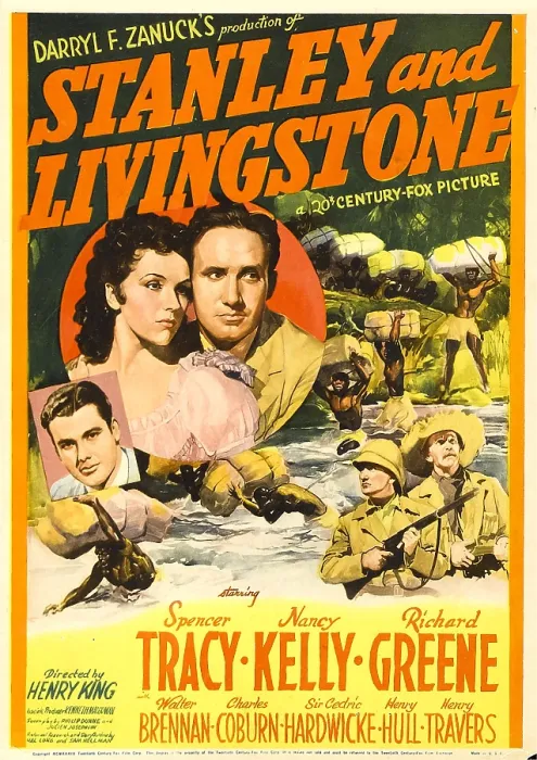 Framed Print : STANLEY AND LIVINGSTONE, from left: Richard Greene, Nancy Kelly, Spencer Tracy on midget window card, 1939, TM and Copyright 20th Century Fox Film Corp