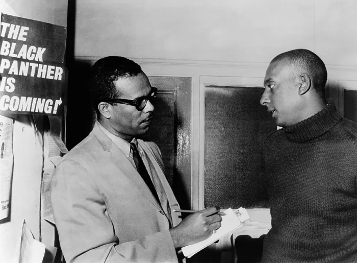Framed Print : Stanley S. Scott interviewing Stokely Carmichael at Student Non-Violent Coordinating Committee (SNCC) headquarters in New York in 1966