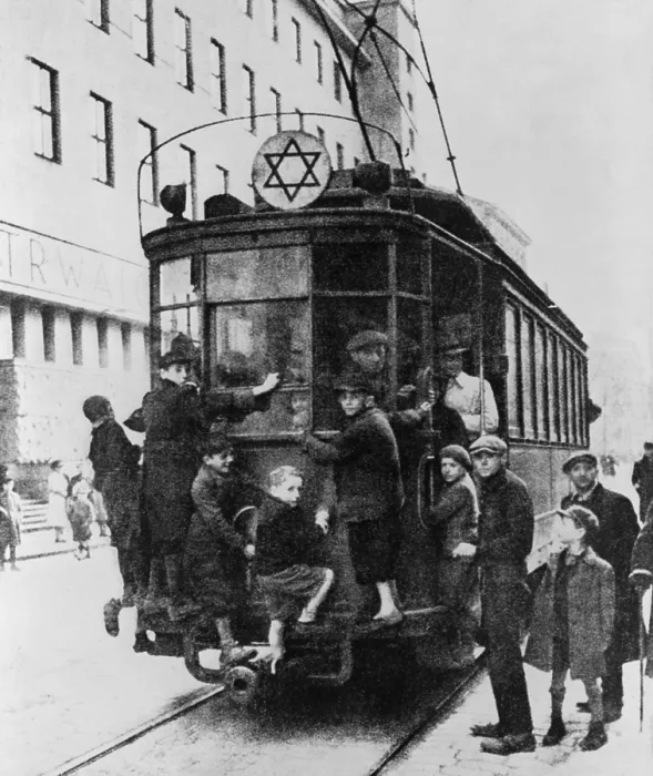 Framed Print : Star of David attached to a street car in Warsaw's ghetto, ca. 1939-43, during World War 2. (BSLOC_2013_11_38)