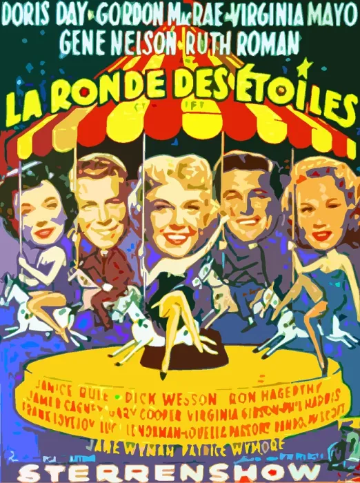 Framed Print : STARLIFT, from left: Ruth Roman, Gene Nelson, Doris Day, Gordon MacRae, Virginia Mayo, 1951