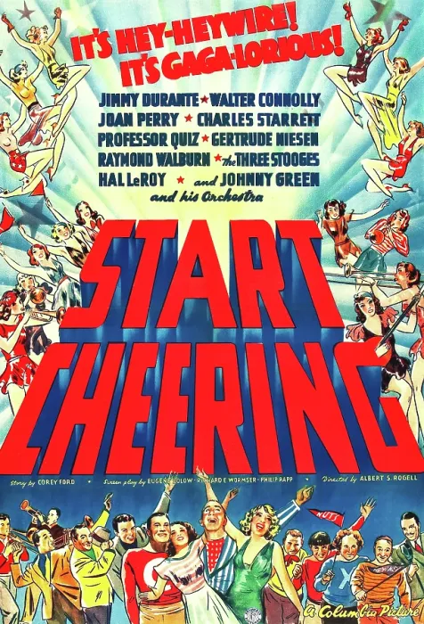 Framed Print : START CHEERING, US poster art, bottom from left, starting with Romo Vincent (yellow jacket), Johnny Green, Charles Starrett, Joan Perry, Jimmy Durante, Gertrude Niesen