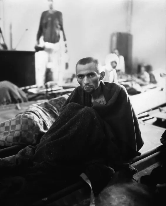 Framed Print : Starving inmate of Gusen concentration camp in Austria after liberation