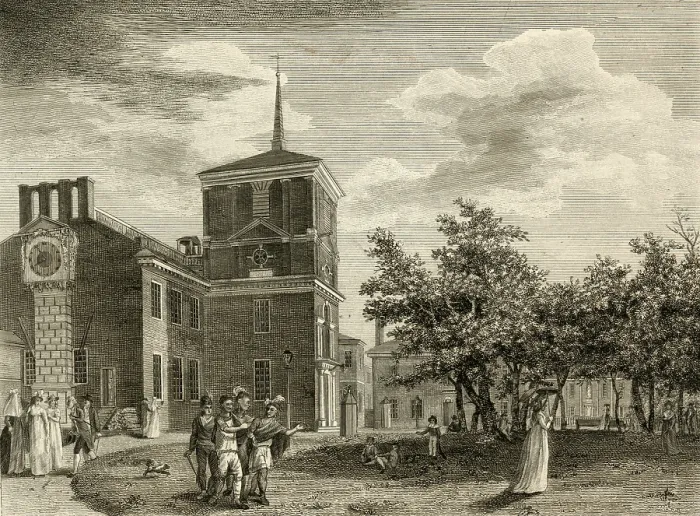Framed Print : Back of the State House, Philadelphia. A view of Independence Hall in Philadelphia in 1799, by William Birch