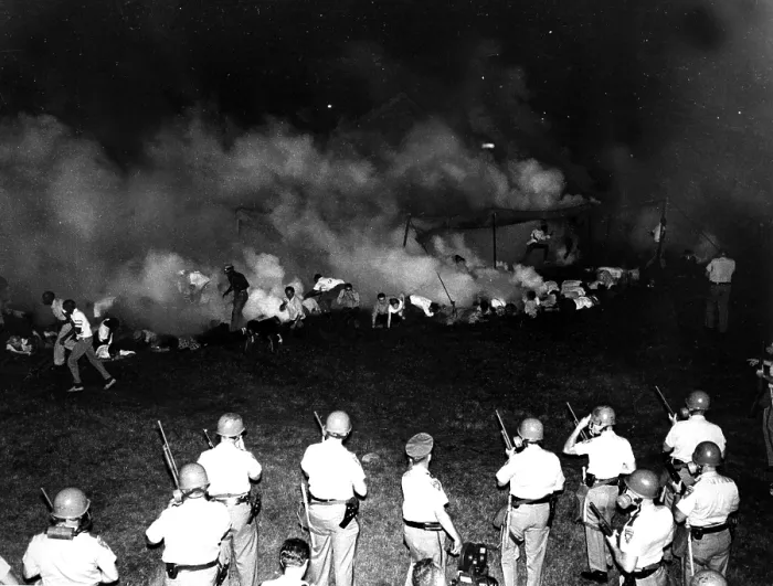 Framed Print : State troopers scatter demonstrators with tear gas, Canton, MS, 12 / 12 / 66. Photo by Joe Holloway.. Courtesy: CSU Archives  /  Everett Collection