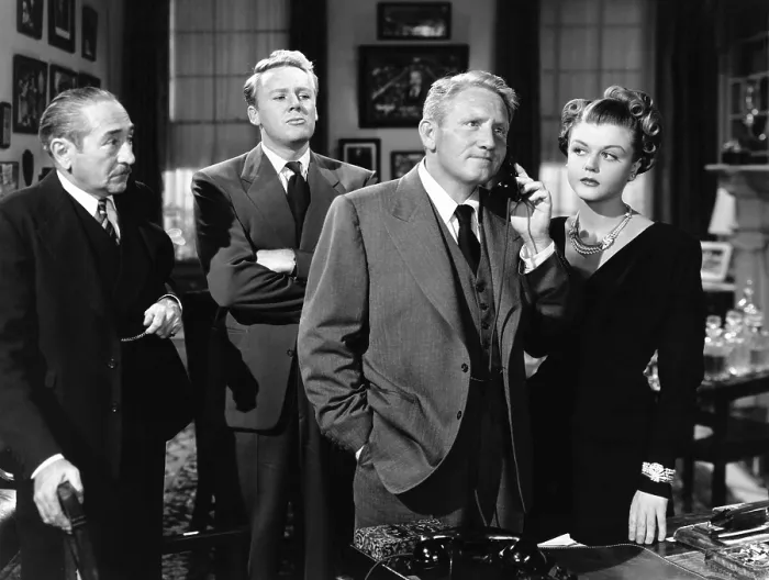 Framed Print : STATE OF THE UNION, from left, Adolphe Menjou, Van Johnson, Spencer Tracy, Angela Lansbury, 1948