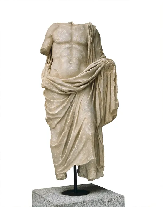 Framed Print : Statue of Asklepios (god of medicine), 2nd c. A.D.. It comes from Cerro de San Albin (Merida). Roman art. Early Empire. Sculpture on marble. SPAIN. Merida