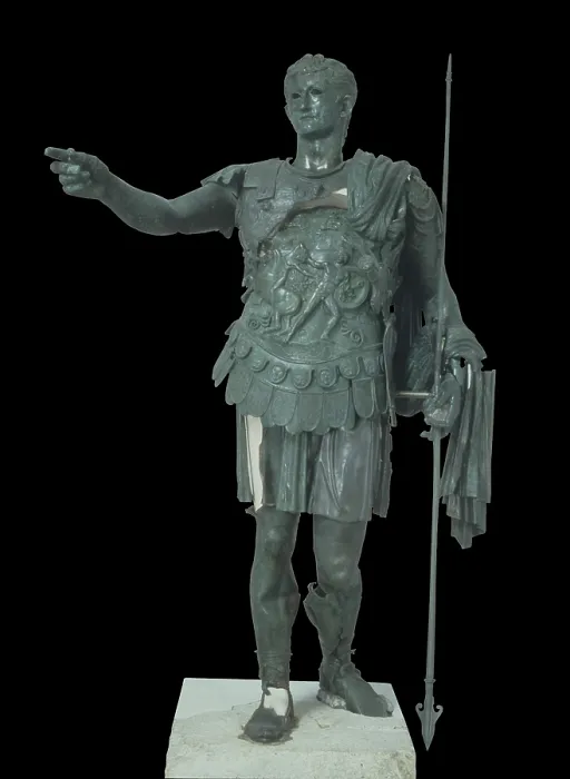 Framed Print : Statue of Germanicus, 49, 1st Century, bronze - Italy, Umbria, Perugia. National Archaeological Museum of Umbria. Whole artwork view. Full-length portrait of the leader