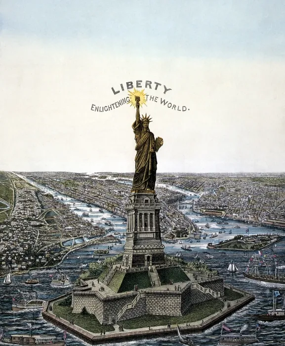 Framed Print : Statue of Liberty. Bartholdi Statue of Liberty, erected on Bedloe's Island, in New York Harbor, chromolithograph ca. 1885 Framed Print : Statue of Liberty. Bartholdi Statue of Liberty, erected on Bedloe's Island, in New York Harbor, chromolithograph ca. 1885