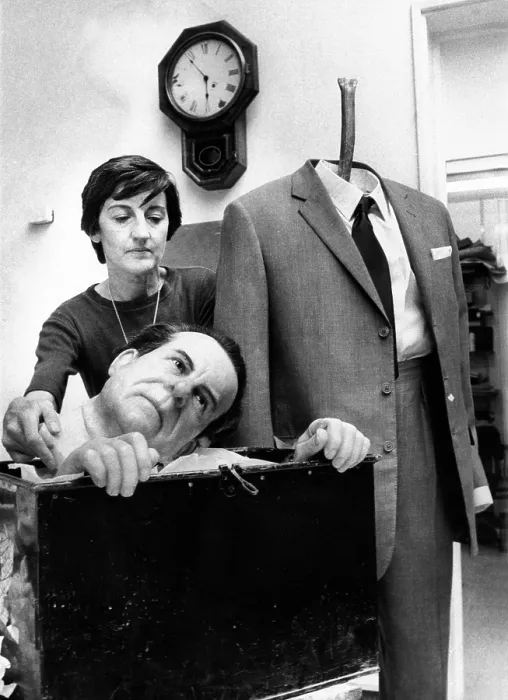 Framed Print : Statue of Former President Richard Nixon is dismembered and packed for removal from the London's, Madame Tussaud's wax museum. Sept. 3, 1974