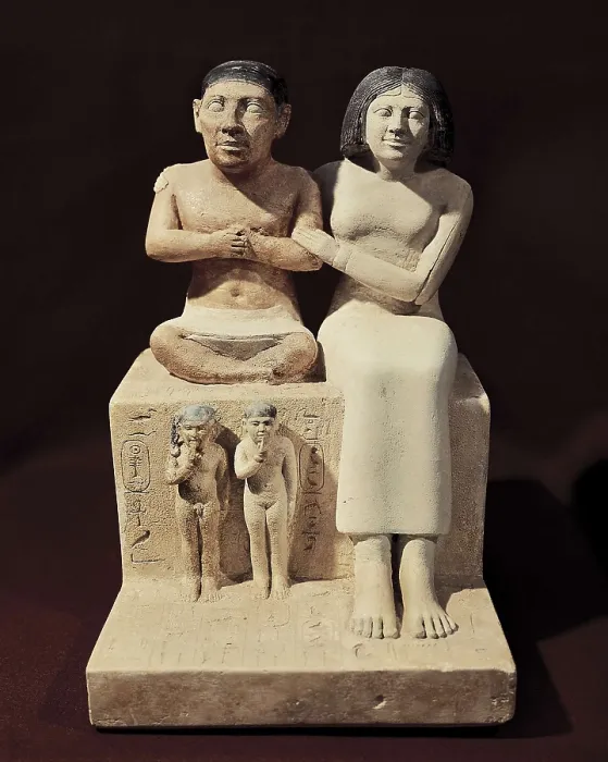 Framed Print : Statuette of the dwarf Seneb and his family. 2475 BC. Painted limestone. Egyptian art. Old Kingdom. Sculpture on rock. EGYPT. Cairo. Egyptian Museum. Proc: EGYPT. Giza