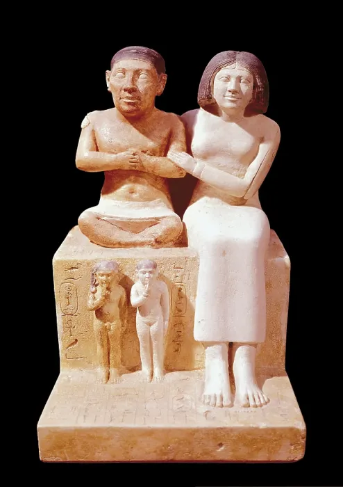 Framed Print : Statuette of the dwarf Seneb and his family. 2475 BC. Painted limestone. Egyptian art. Old Kingdom. Sculpture on rock. EGYPT. Cairo. Egyptian Museum. Proc: EGYPT. Giza