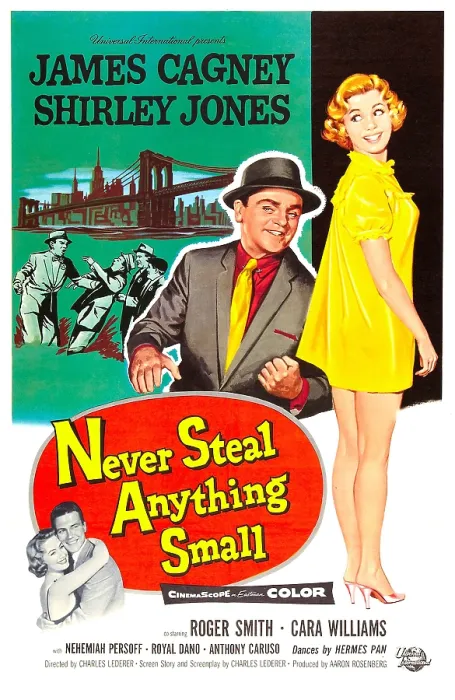 Framed Print : NEVER STEAL ANYTHING SMALL, top l-r: James Cagney, Shirley Jones, bottom l-r: Shirley Jones, Roger Smith on poster art, 1959