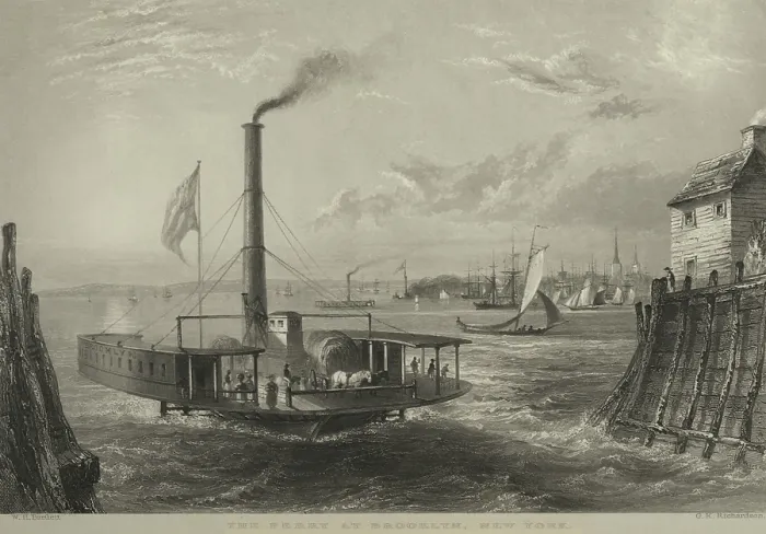 Framed Print : Steam ferry arrives at a Brooklyn landing ca. 1825, the year of the opening of the Erie Canal Framed Print : Steam ferry arrives at a Brooklyn landing ca. 1825, the year of the opening of the Erie Canal