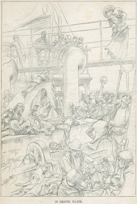 Framed Print : Steerage passengers relaxing on the open desk of an immigrant ship in smooth water Framed Print : Steerage passengers relaxing on the open desk of an immigrant ship in smooth water