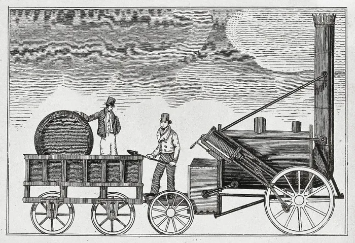 Framed Print : STEPHENSON, Robert (1803-1859). Steam locomotive 'Rocket', designed by Stephenson (1829). Engraving. AISA / Everett Collection**US SALES ONLY** Framed Print : STEPHENSON, Robert (1803-1859). Steam locomotive 'Rocket', designed by Stephenson (1829). Engraving. AISA / Everett Collection**US SALES ONLY**