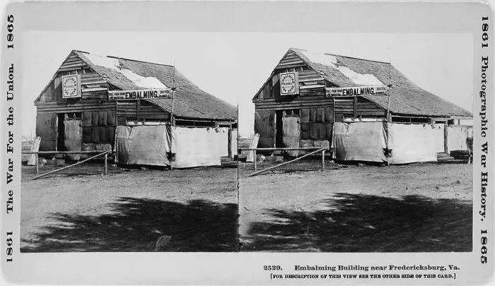 Framed Print : Stereo photograph of an embalming building near Fredericksburg, Virginia, 1865
