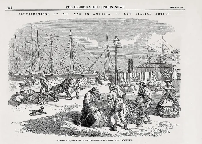 Framed Print : Stevedores unloading cotton from blockade runners, at Nassau, New Providence Island in the Bahamas, 1861-65, during the US Civil War Framed Print : Stevedores unloading cotton from blockade runners, at Nassau, New Providence Island in the Bahamas, 1861-65, during the US Civil War