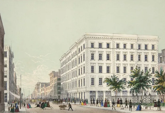 Framed Print : Stewart's Buildings and Broadway, New York City, ca. 1850. Stewart's Marble Palace at 280 Broadway was a department store constructed between 1846-1848