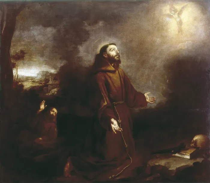 Framed Print : Stigmatization of St. Francis. ca. 1675 - ca. 1680. Baroque art. Oil on canvas. SPAIN. CAdiz. Museo de CAdiz. Proc: SPAIN. CAdiz. Church of Santa Catalina. - P