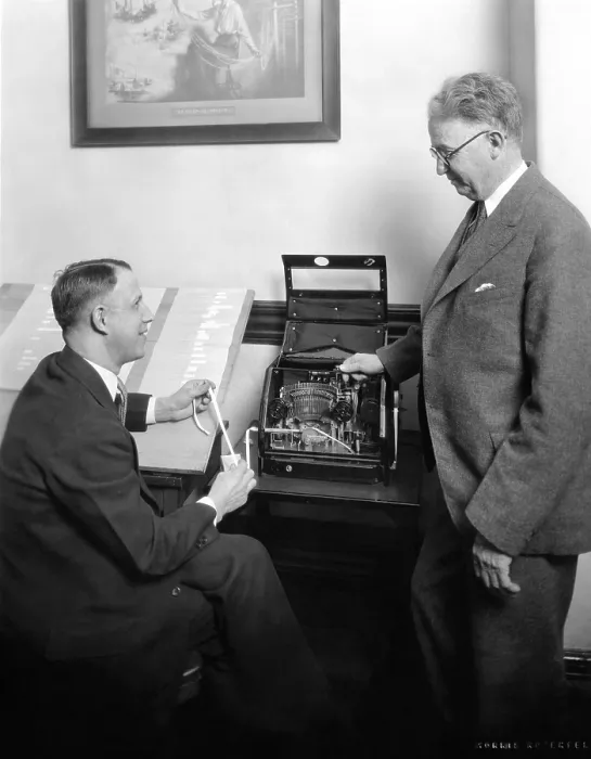 Framed Print : Stock brokers with a new box shaped stock ticker in May 1929. (CSU_ALPHA_1104) CSU Archives / Everett Collection