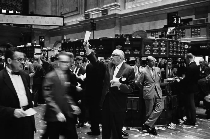 Framed Print : Stock brokers working on the trading floor of the Stock Exchange. 1963