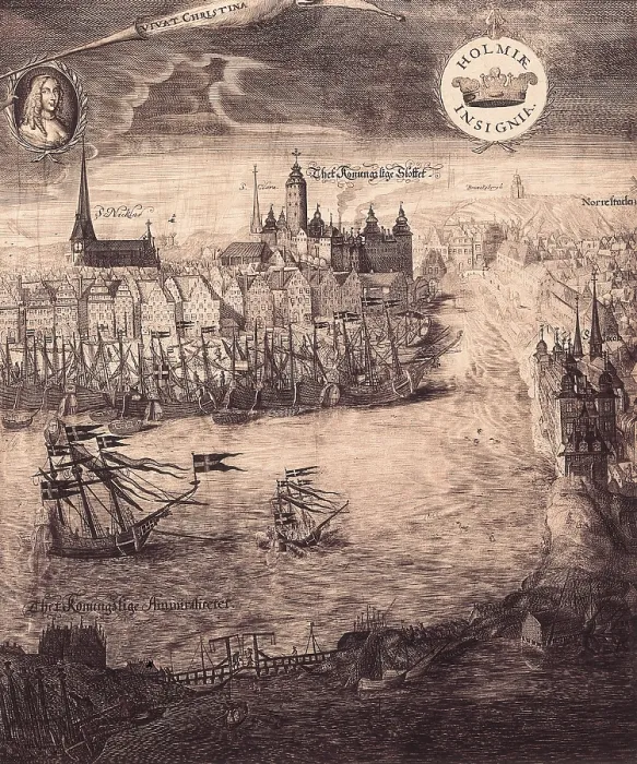 Framed Print : Stockholm in 17th c. with a portrait of Queen Christina of Sweden. Engraving. - Iberfoto / Everett Collection (253756)**US SALES ONLY** Framed Print : Stockholm in 17th c. with a portrait of Queen Christina of Sweden. Engraving. - Iberfoto / Everett Collection (253756)**US SALES ONLY**