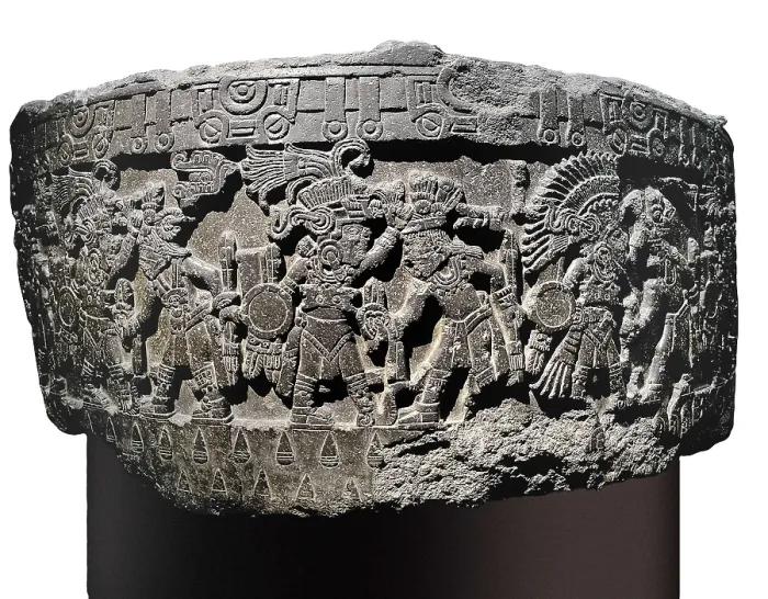 Framed Print : Stone of Tizoc (Temalacatl). 1325-1521. Late post-classical period. Aztec art. Relief on rock. MEXICO. Mexico City. National Museum of Anthropology. Proc: MEXICO. Mexico City
