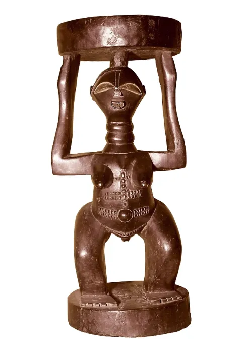 Framed Print : Stool with figure of woman. African art. Sculpture on wood. BELGIUM. Brussels. Congo National Museum. Proc: CONGO, Democratic Republic of