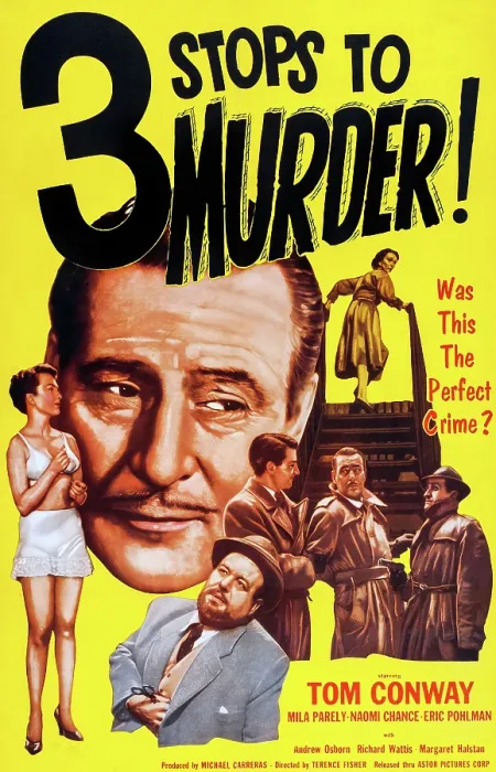 Framed Print : THREE STOPS TO MURDER, (aka BLOOD ORANGE), Tom Conway (center), Eric Pohlmann (fourth from right) on poster art, 1953