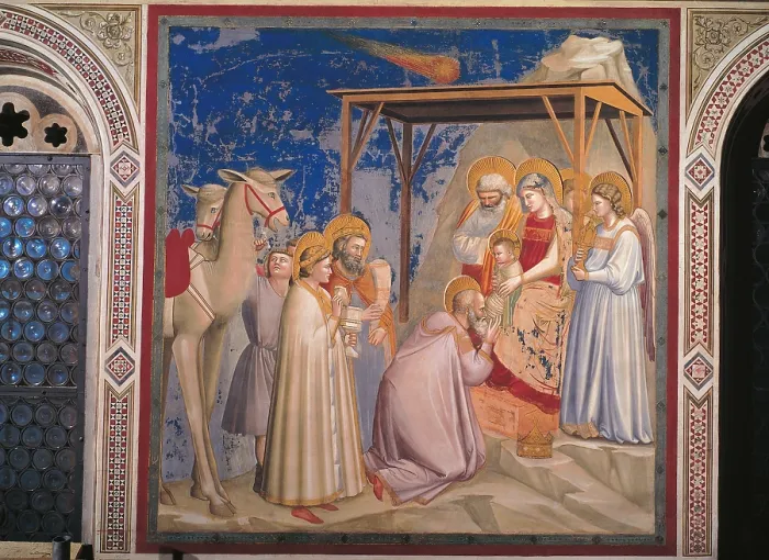 Framed Print : Stories of the Christ The Adoration of the Magi, by Giotto, 1304 - 1306 about, 14th Century, fresco, cm 200 x 185 - Italy, Veneto, Padua, Scrovegni Chapel. All