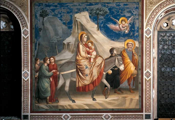 Framed Print : Stories of Christ The Flight into Egypt, by Giotto, 1304 - 1306 about, 14th Century, fresco, - Italy, Veneto, Padua, Scrovegni Chapel. All