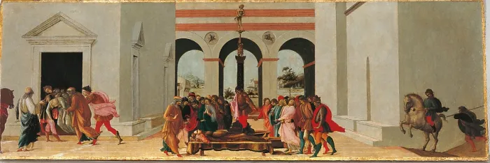 Framed Print : Stories of Lucretia, by Filippino Lippi, 1488 - 1490 about, 15th Century, thick tempera on panel, cm 45 x 126, 5 - Italy, Tuscany, Florence, Palazzo Pitti, Palatine Gallery. All