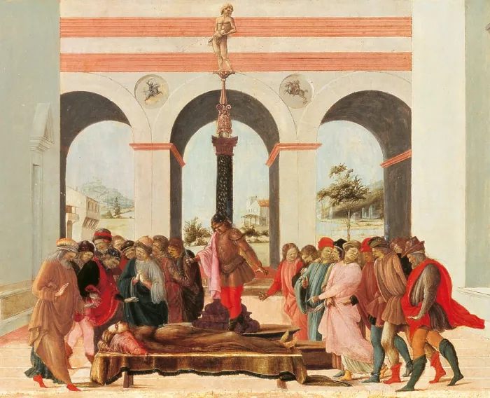 Framed Print : Stories of Lucretia, by Filippino Lippi, 1488 - 1490 about, 15th Century, thick tempera on panel, cm 45 x 126, 5 - Italy, Tuscany, Florence, Palazzo Pitti, Palatine Gallery