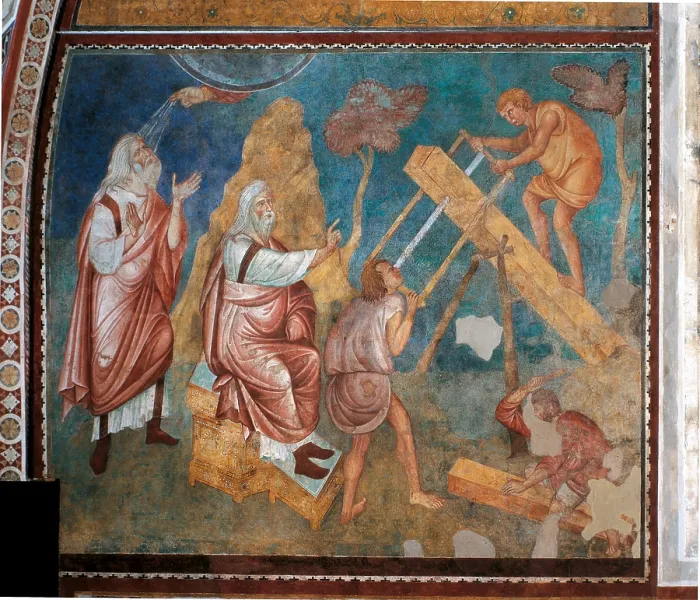 Framed Print : Stories of the Old Testament The Building of Noahs Ark, by probably Giotto, 1288 - 1300 about, 13th Century, fresco, - Italy, Umbria, Perugia, Assisi