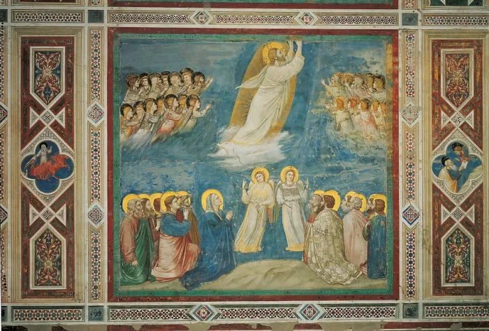 Framed Print : Stories of the Passion The Ascension, by Giotto, 1304 - 1306 about, 14th Century, fresco, - Italy, Veneto, Padua, Scrovegni Chapel. Stories of the Passion The Ascension