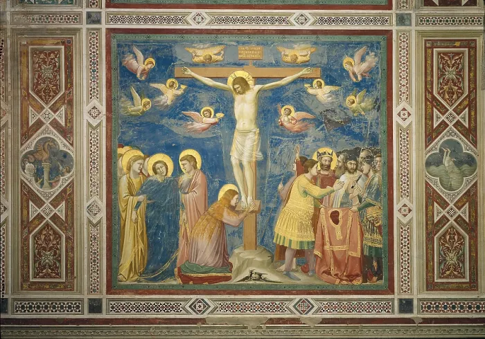 Framed Print : Stories of the Passion The Crucifixion, by Giotto, 1304 - 1306 about, 14th Century, fresco, - Italy, Veneto, Padua, Scrovegni Chapel Framed Print : Stories of the Passion The Crucifixion, by Giotto, 1304 - 1306 about, 14th Century, fresco, - Italy, Veneto, Padua, Scrovegni Chapel