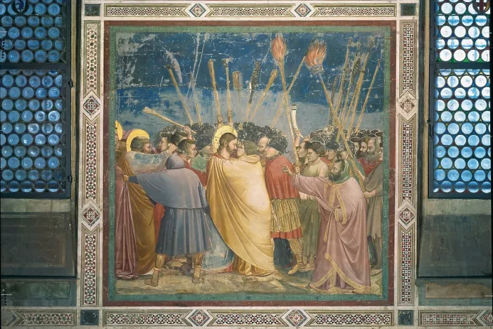 Framed Print : Stories of the Passion The Kiss of Judas, by Giotto, 1303 - 1306 about, 14th Century, fresco, cm 200 x 185 - Italy, Veneto, Padua, Scrovegni Chapel