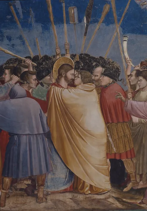 Framed Print : Stories of the Passion The Kiss of Judas, by Giotto, 14th Century, 1303 -1306 about, fresco, cm 200 x 185 - Italy, Veneto, Padua, Scrovegni Chapel Framed Print : Stories of the Passion The Kiss of Judas, by Giotto, 14th Century, 1303 -1306 about, fresco, cm 200 x 185 - Italy, Veneto, Padua, Scrovegni Chapel