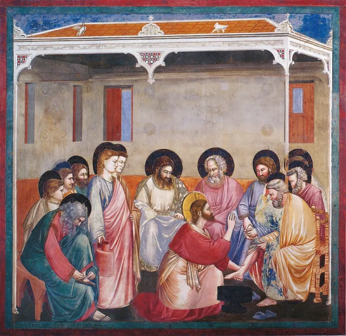 Framed Print : Stories of the Passion The Washing of the Feet, by Giotto, 1303 - 1306 about, 14th Century, fresco, cm 200 x 185 - Italy, Veneto, Padua, Scrovegni Chapel. All Framed Print : Stories of the Passion The Washing of the Feet, by Giotto, 1303 - 1306 about, 14th Century, fresco, cm 200 x 185 - Italy, Veneto, Padua, Scrovegni Chapel. All