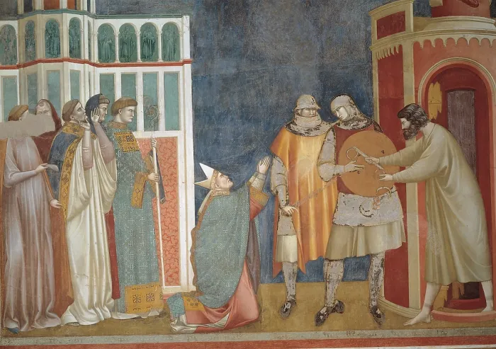 Framed Print : Stories of St Francis The Liberation from Prison of Pietro of Assisi the Heretic, by Giotto, 1300 - 1300, 14th Century, fresco, cm 270 x 230 - Italy, Umbria, Perugia, Assisi Framed Print : Stories of St Francis The Liberation from Prison of Pietro of Assisi the Heretic, by Giotto, 1300 - 1300, 14th Century, fresco, cm 270 x 230 - Italy, Umbria, Perugia, Assisi